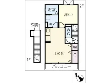 エステート松崎B(1LDK/2階)の間取り写真