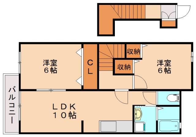 プラシードII(2LDK/2階)の間取り写真