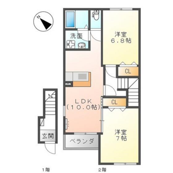 サンガーデンII(2LDK/2階)の間取り写真