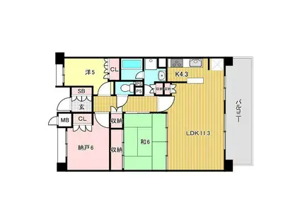 甲子園六石町ハイツ(3LDK/3階)の間取り写真