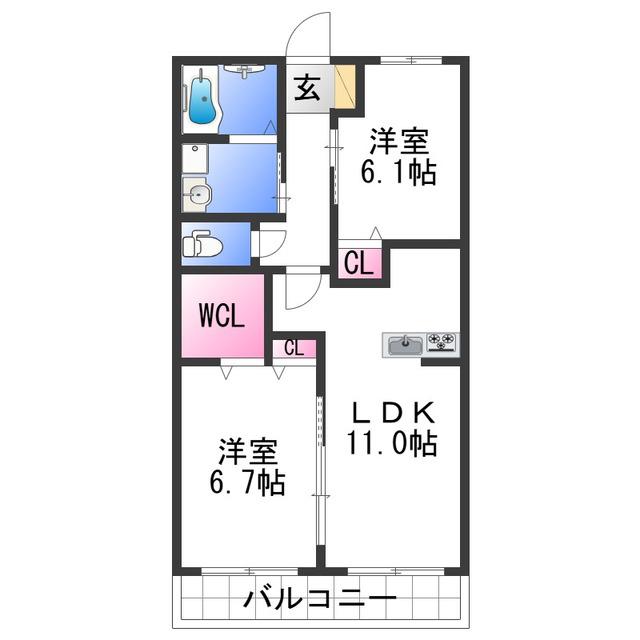 ルピナス(2LDK/1階)の間取り写真