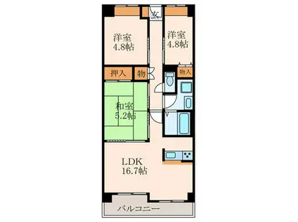 崇徳院ハイツ(3LDK/3階)の間取り写真