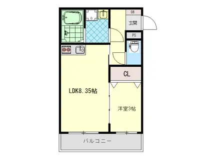 甲斐田町C棟(1LDK/3階)の間取り写真