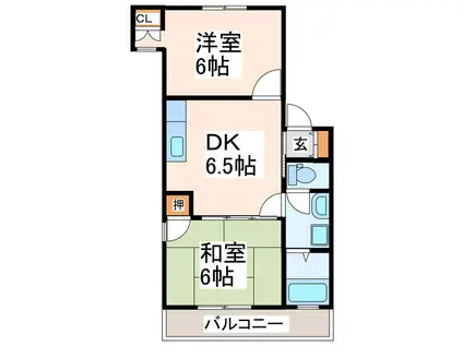 サンライズ若葉(2DK/2階)の間取り写真