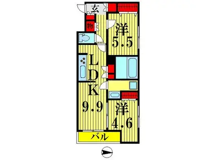 GENOVIA東向島SKYGARDEN(2LDK/3階)の間取り写真