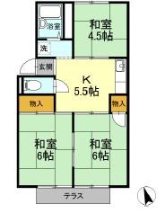 プレジール三宅 B棟(3K/1階)の間取り写真