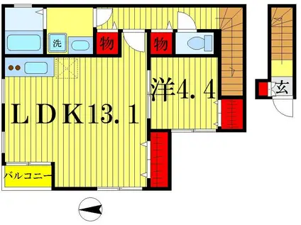 プランタン(1LDK/2階)の間取り写真