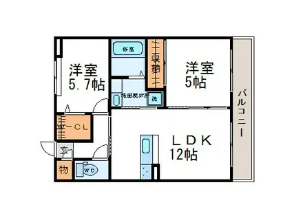 GRACE IRIS(2LDK/2階)の間取り写真