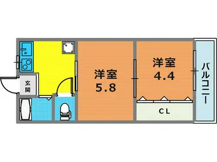 ポルトフィーノ青谷(2DK/2階)の間取り写真