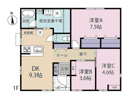 CASA N カーサ エヌ(3DK/1階)の間取り写真
