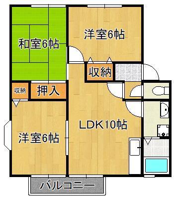 アザレア藤原 C棟(3LDK/2階)の間取り写真
