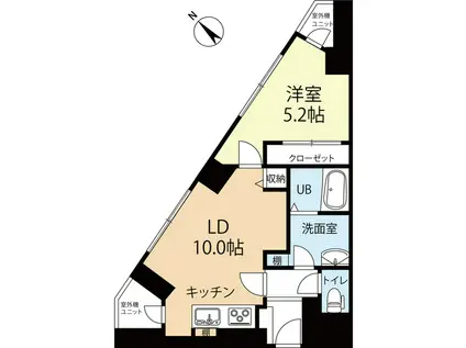 ラクレイス西新レジデンシャルタワー(1LDK/9階)の間取り写真