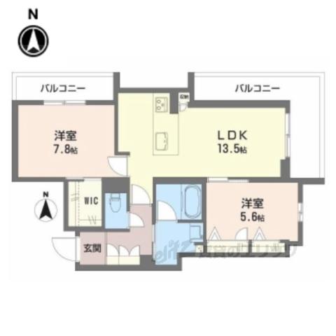 シャーメゾン 香芝 ワイケイ(2LDK/2階)の間取り写真