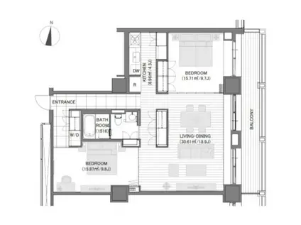 六本木ヒルズレジデンスD棟(2LDK/18階)の間取り写真