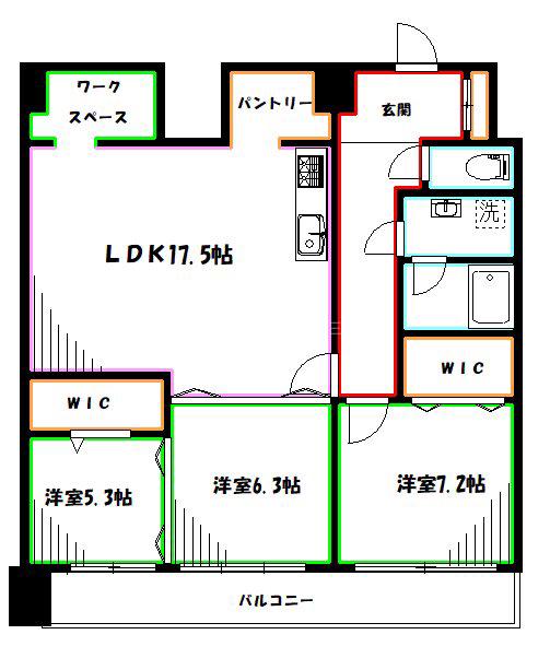 小金井本町ビル(3LDK/11階)の間取り写真