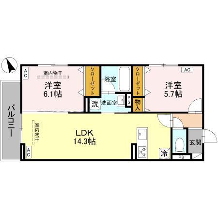 D-ROOM 古市町(2LDK/3階)の間取り写真