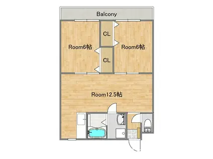 セルリアンビレッジハイツ(2LDK/2階)の間取り写真