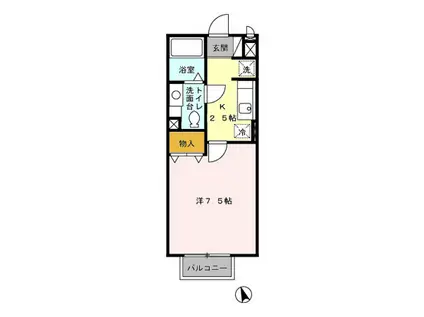 ヴィル・オランジュD(1K/2階)の間取り写真