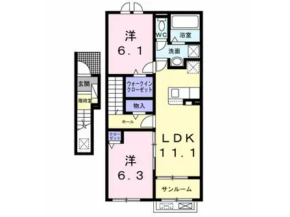 ニアパートC(2LDK/2階)の間取り写真