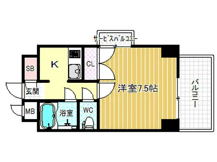 おおきに北梅田サニーアパートメント(1K/4階)の間取り写真