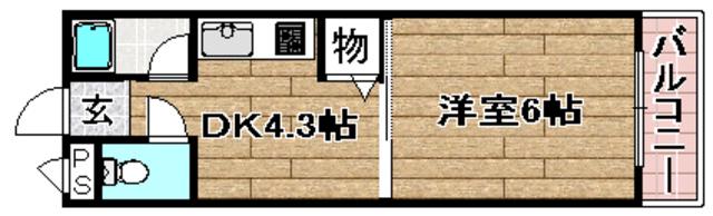芥川ロイヤルマンション(1DK/4階)の間取り写真