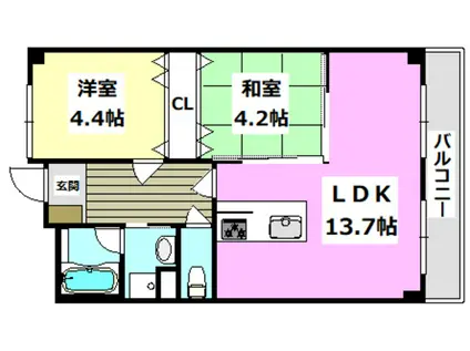 オークヴィラ村上(2LDK/1階)の間取り写真