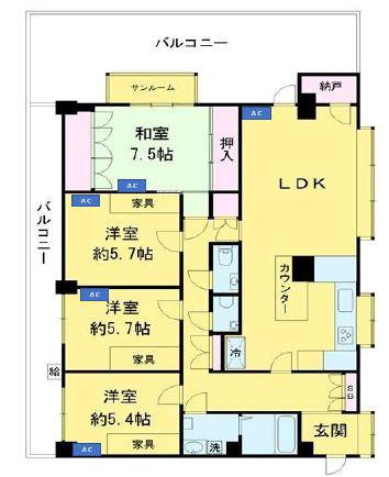 パルシティ笈川(4LDK/4階)の間取り写真