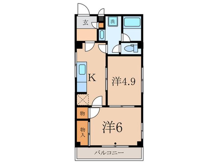 関町マンション(2K/2階)の間取り写真