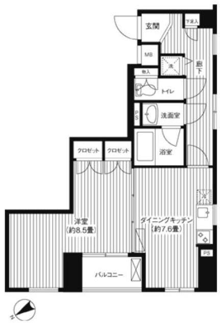 麻布イーストコア(1DK/2階)の間取り写真