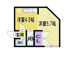 白い風船(1DK/2階)の間取り写真