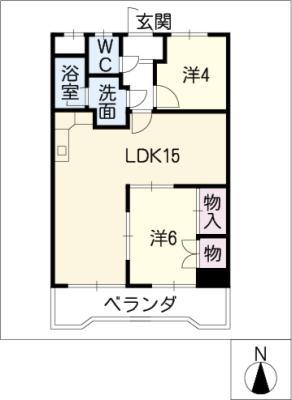 第2猪村ビルディング(2LDK/4階)の間取り写真