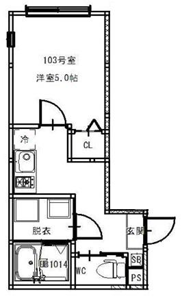 ZENITH 平井(1K/1階)の間取り写真