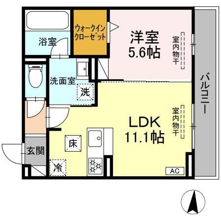 D CREST 若松町(1LDK/1階)の間取り写真