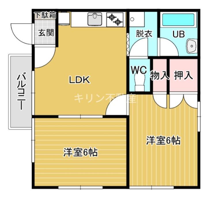山崎ビル(2LDK/3階)の間取り写真
