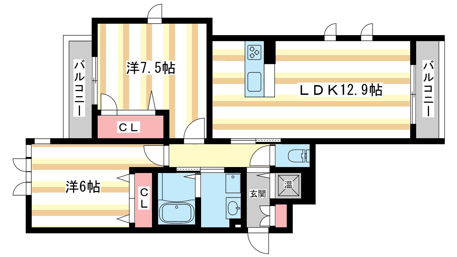 ルベランスII(2LDK/3階)の間取り写真