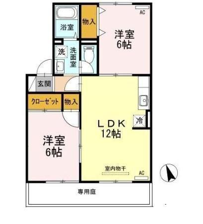 エスポワール米原B棟(2LDK/1階)の間取り写真