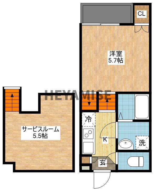 ヴィオラ清水町(1SK/2階)の間取り写真