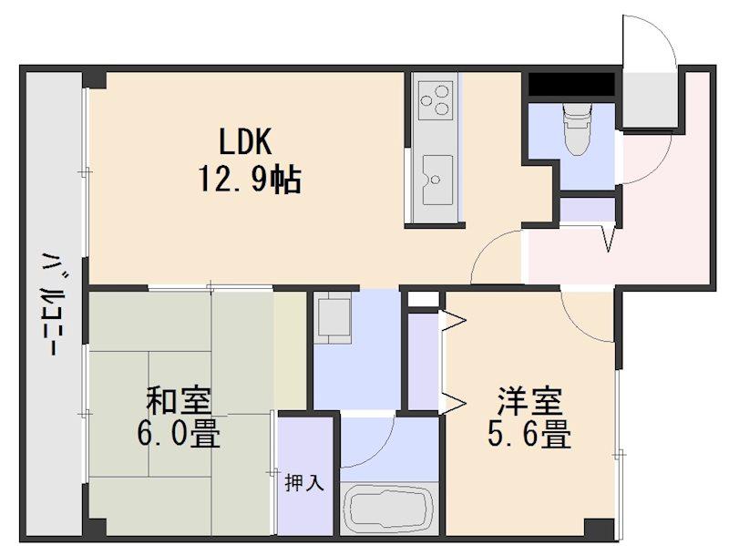 ベイサイド海老山(2LDK/2階)の間取り写真