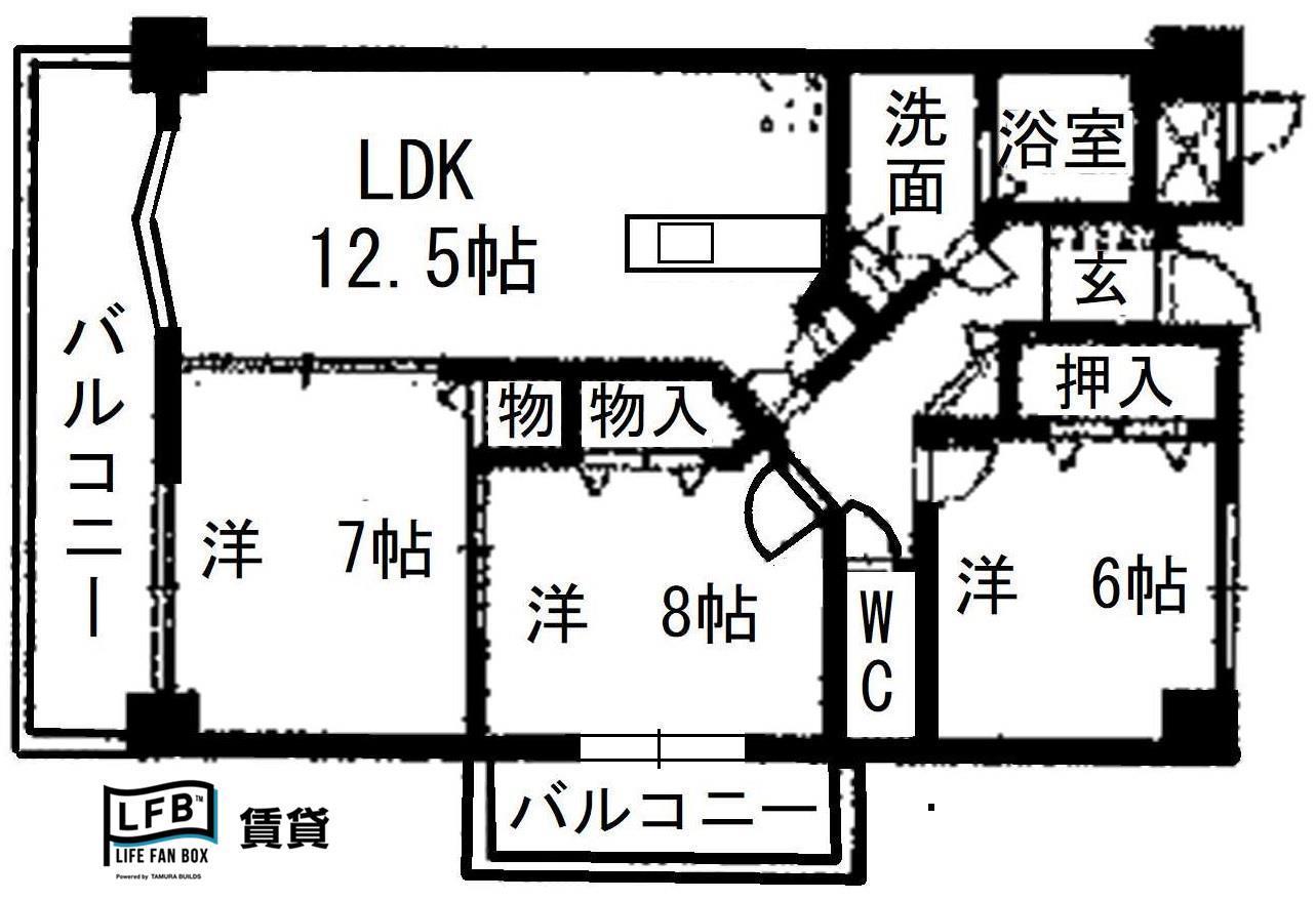 レイ・ブリック若園(3LDK/3階)の間取り写真
