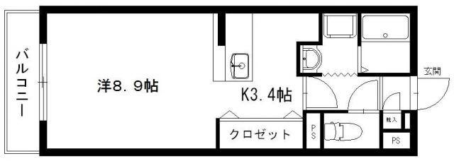 バロンウィズI(ワンルーム/3階)の間取り写真