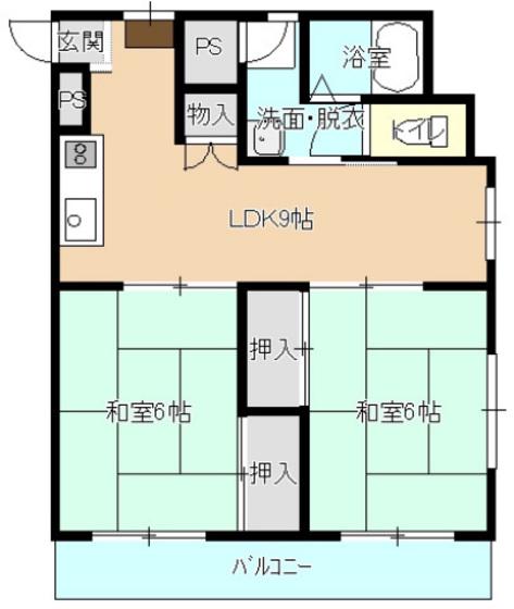 ケンスイビル(2LDK/3階)の間取り写真