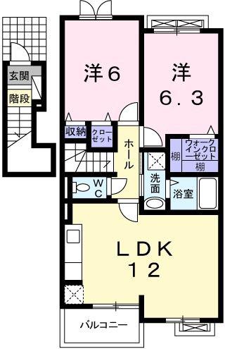 スモールヴィレッジII(2LDK/2階)の間取り写真
