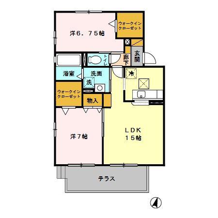 ハーヴェストヒルズD棟(2LDK/1階)の間取り写真