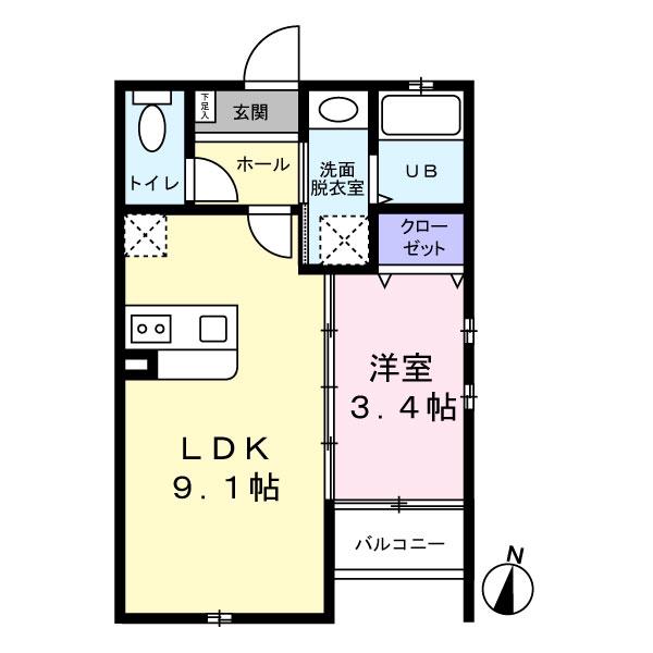 TAKON石丸(1LDK/2階)の間取り写真
