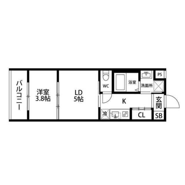 レシオス京都西院(2K/1階)の間取り写真