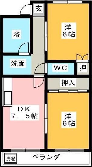 屋根星ハイツ(2DK/2階)の間取り写真