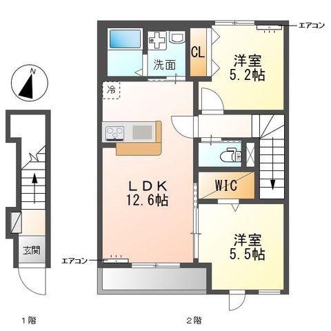 柏市船戸 アパート(2LDK/2階)の間取り写真