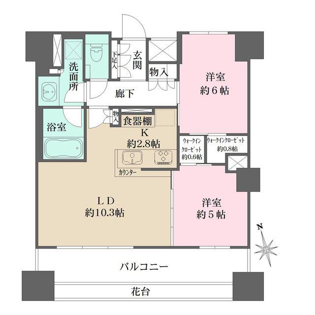 ザ・パークハウス上野(2LDK/13階)の間取り写真