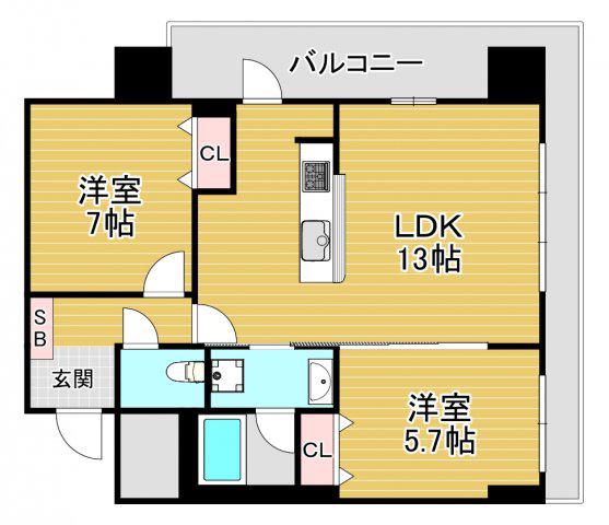 GRAND VILLASSE 福島(2LDK/2階)の間取り写真