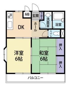 グレインハイツ(2DK/2階)の間取り写真